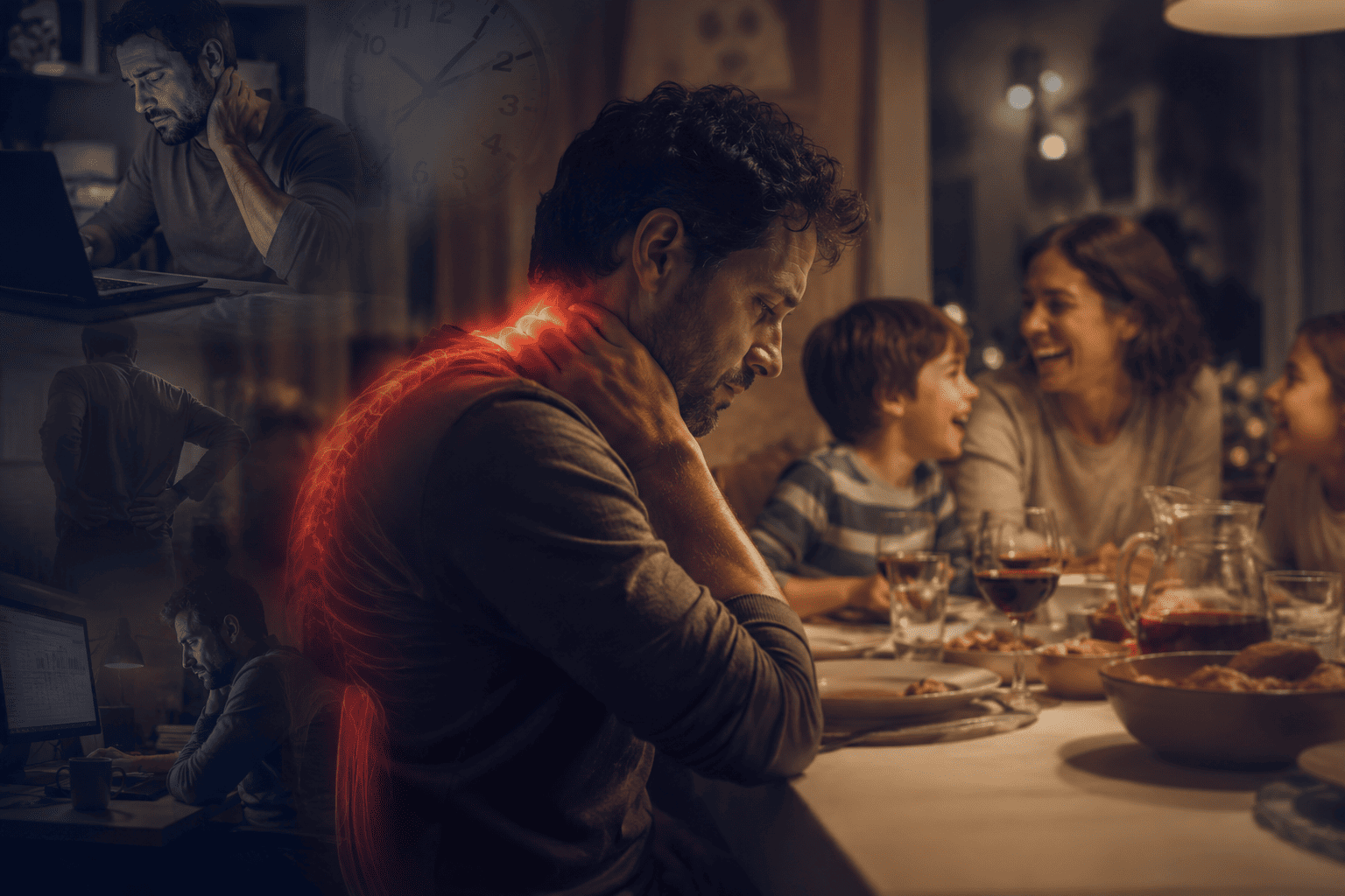 a cena / sul divano con le persone care: presente a metà, corpo altrove